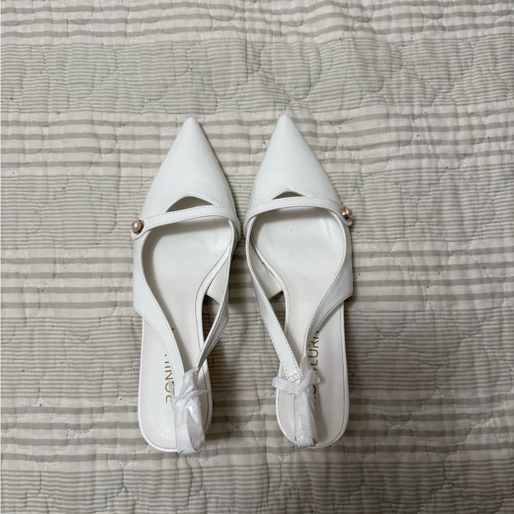 Women's White Kitten Heels 🤍 Bridal Heels Pointed Toe